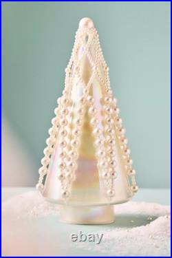 Anthropologie Glass PEARL Holiday CHRISTMAS Tree Decorative IVORY AB TALL LIGHTS