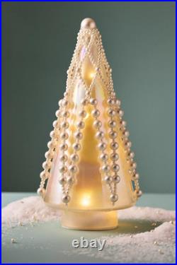 Anthropologie Glass PEARL Holiday CHRISTMAS Tree Decorative IVORY AB TALL LIGHTS