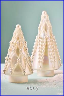 Anthropologie Glass PEARL Holiday CHRISTMAS Tree Decorative IVORY AB TALL LIGHTS