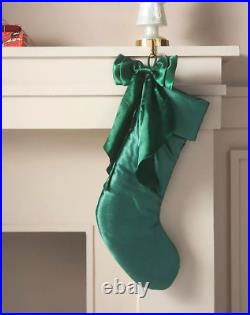 Anthropologie Green Velvet Bow Stocking Satin Bow Romantic Opulent 23L NEW