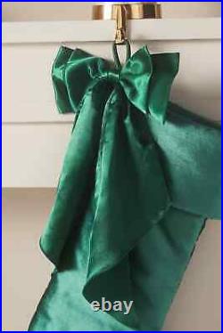 Anthropologie Green Velvet Bow Stocking Satin Bow Romantic Opulent 23L NEW