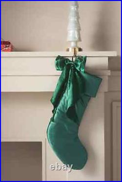 Anthropologie Green Velvet Bow Stocking Satin Bow Romantic Opulent 23L NEW