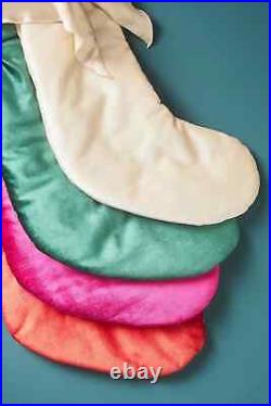 Anthropologie Green Velvet Bow Stocking Satin Bow Romantic Opulent 23L NEW