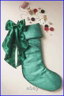 Anthropologie Green Velvet Bow Stocking Satin Bow Romantic Opulent 23L NEW