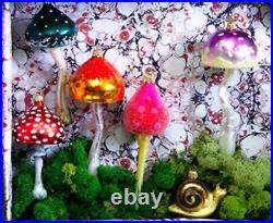 Anthropologie Handblown Glass Mushroom Ornament Glitter Poland Toadstool ONE NEW