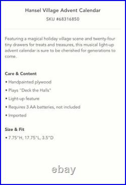 Anthropologie Hansel musical/lights Village Advent Calendar NEW