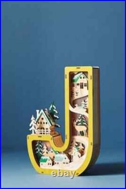 Anthropologie JOY Monogram Wonderland Light-Up Scene Christmas Letter SET 3 NEW