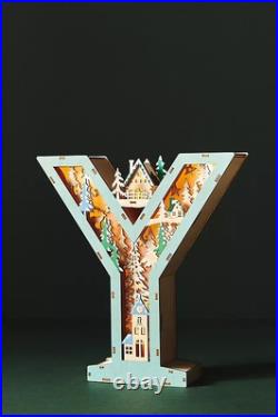 Anthropologie JOY Monogram Wonderland Light-Up Scene Christmas Letter SET 3 NEW
