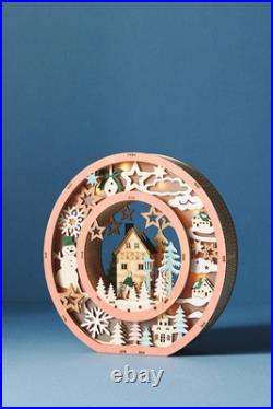 Anthropologie JOY Monogram Wonderland Light-Up Scene Christmas Letter SET 3 NEW