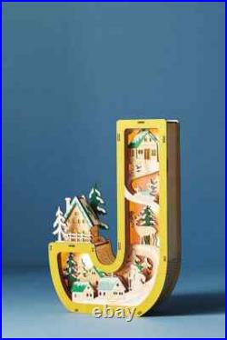Anthropologie JOY Monogram Wonderland Light-Up Scene Christmas Letter SET 3 NEW