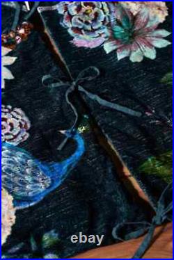 Anthropologie Jaya Tree Skirt Velvet Flora Fauna Peacocks Botanical Opulent NEW