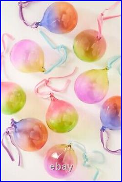 Anthropologie Ombré Art Glass Bauble Ornaments, Set of 9 Colorful NEW