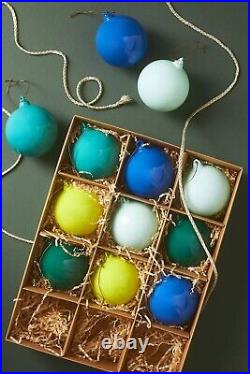 Anthropologie Opaque Ball Bulb Ornaments Set 12 Glass Christmas Cool Blue 3