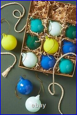 Anthropologie Opaque Ball Bulb Ornaments Set 12 Glass Christmas Cool Blue 3