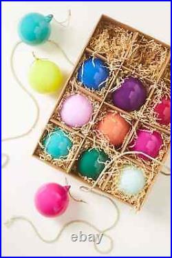 Anthropologie Opaque Ball Bulb Ornaments Set 12 Glass Christmas Sugar Plum NEW