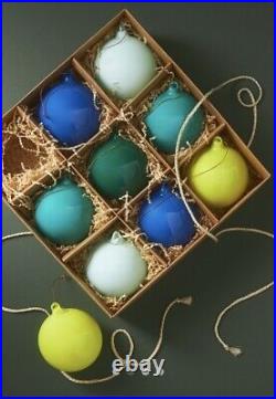 Anthropologie Opaque Ball Ornaments Set of 9 Glass Christmas Holiday Blue Green