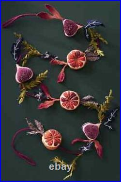 Anthropologie Rumi Fig Floral Garland Christmas Botanical Beaded Embellished NEW