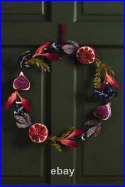 Anthropologie Rumi Fig Floral Wreath Christmas Botanical Beaded Embellished NEW