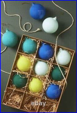 Anthropologie Set 12 Opaque 3 Glass Bauble Ball Ornaments Cool Christmas New