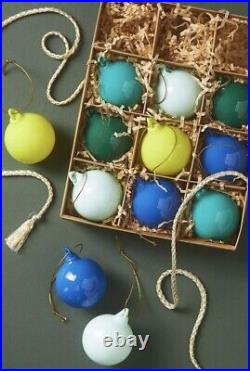 Anthropologie Set 12 Opaque 3 Glass Bauble Ball Ornaments Cool Christmas New