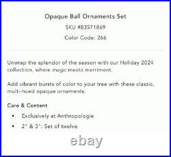 Anthropologie Set 12 Opaque 3 Glass Bauble Ball Ornaments Cool Christmas New
