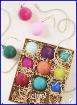 Anthropologie Set 12 Opaque 3 Glass Bauble Ball Ornaments Rainbow Christmas NEW