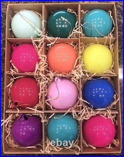 Anthropologie Set 12 Opaque 3 Glass Bauble Ball Ornaments Rainbow Christmas NEW