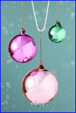 Anthropologie Set/9 MIRRORED Ball Ornaments 3 Opaque Multicolor Glass NEW