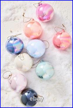 Anthropologie Set/9 PEARLIZED Pastel Baubles Shining Ornaments 3 Glass NEW