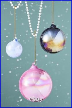Anthropologie Set/9 PEARLIZED Pastel Baubles Shining Ornaments 3 Glass NEW
