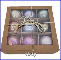 Anthropologie Set/9 PEARLIZED Pastel Baubles Shining Ornaments 3 Glass NEW