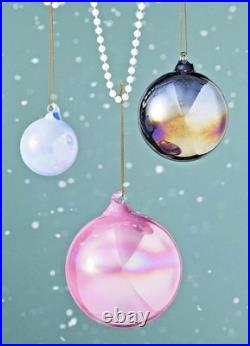 Anthropologie Set/9 PEARLIZED Pastel Baubles Shining Ornaments 3 Glass NEW