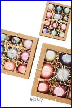 Anthropologie Set/9 PEARLIZED Pastel Baubles Shining Ornaments 3 Glass NEW