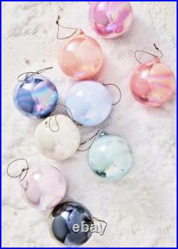 Anthropologie Set/9 PEARLIZED Pastel Baubles Shining Ornaments 3 Glass NEW