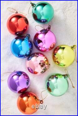 Anthropologie Set of 9 MIRRORED Ball Ornaments 3 Opaque Multicolor Glass NEW d