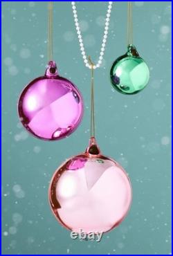 Anthropologie Set of 9 MIRRORED Ball Ornaments 3 Opaque Multicolor Glass NEW d