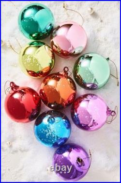 Anthropologie Set of 9 MIRRORED Ball Ornaments 3 Opaque Multicolor Glass NEW d