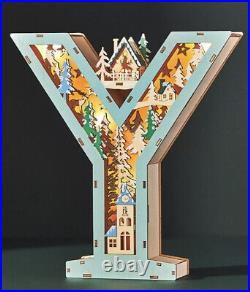 Anthropologie Wooden Monogram Wonderland Light-Up Scene Christmas Letter Y New