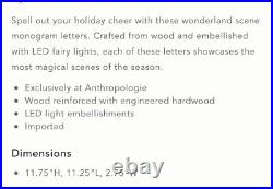 Anthropologie Wooden Monogram Wonderland Light-Up Scene Christmas Letter Y New