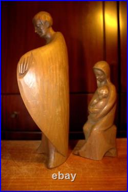 Antique 11 Hand Carved Wood Block Nativity Set Scene Holy Family Statue Figure Antique 11 Hand Carved Wood Block Nativity Set Scene Holy Family Statue Figure
