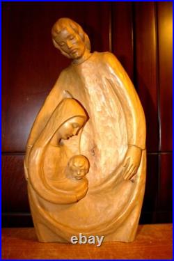 Antique 14.6 Hand Carved Wood Nativity Set Scene Holy Family Sculpture Figure