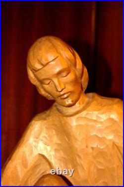 Antique 14.6 Hand Carved Wood Nativity Set Scene Holy Family Sculpture Figure