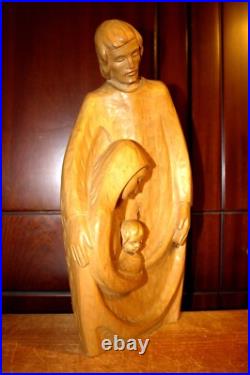 Antique 14.6 Hand Carved Wood Nativity Set Scene Holy Family Sculpture Figure