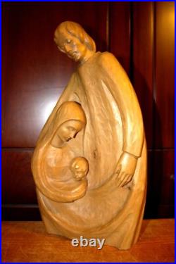 Antique 14.6 Hand Carved Wood Nativity Set Scene Holy Family Sculpture Figure
