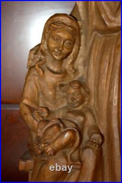 Antique 14 Hand Carved Wood Nativity Set Scene Holy Family Statue Sculpture