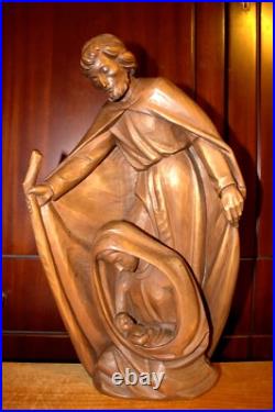 Antique 16 Hand Carved Wood Nativity Set Scene Holy Family Statue Sculpture