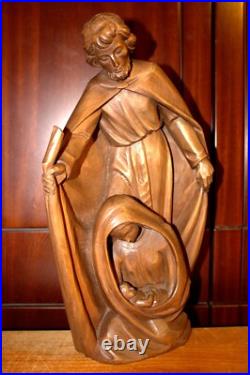 Antique 16 Hand Carved Wood Nativity Set Scene Holy Family Statue Sculpture
