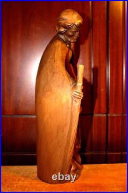 Antique 16 Hand Carved Wood Nativity Set Scene Holy Family Statue Sculpture