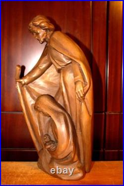 Antique 16 Hand Carved Wood Nativity Set Scene Holy Family Statue Sculpture