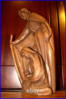 Antique 16 Hand Carved Wood Nativity Set Scene Holy Family Statue Sculpture